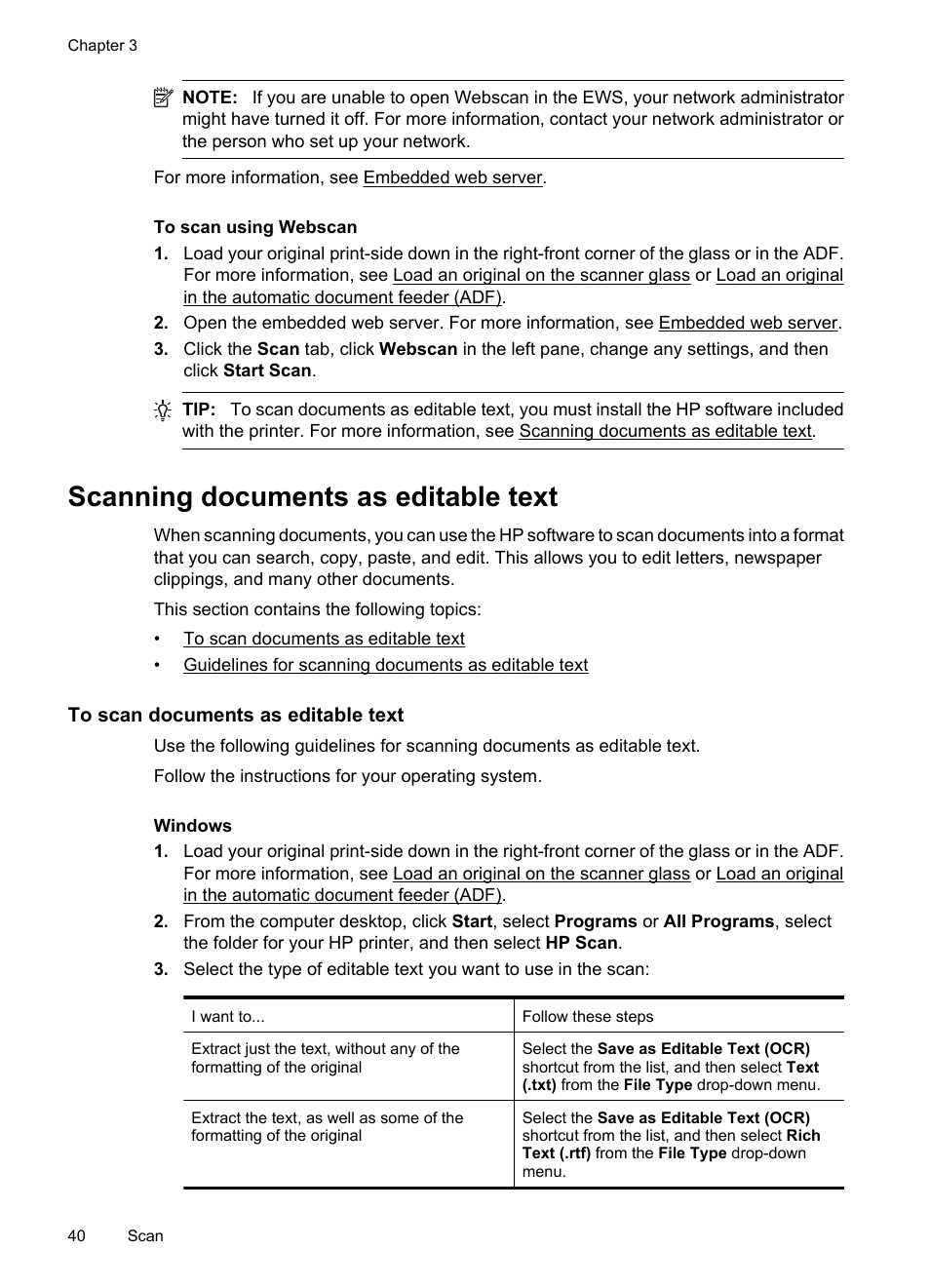 Scanning documents as editable text, To scan documents as editable text, E scanning documents as editable text | HP 6700 User Manual | Page 44 / 226