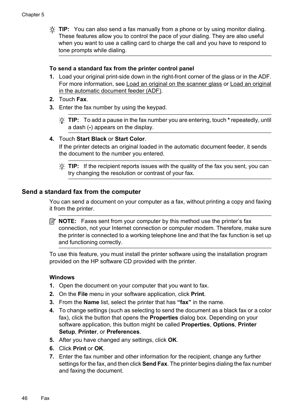 Send a standard fax from the computer | HP 6700 User Manual | Page 50 / 226