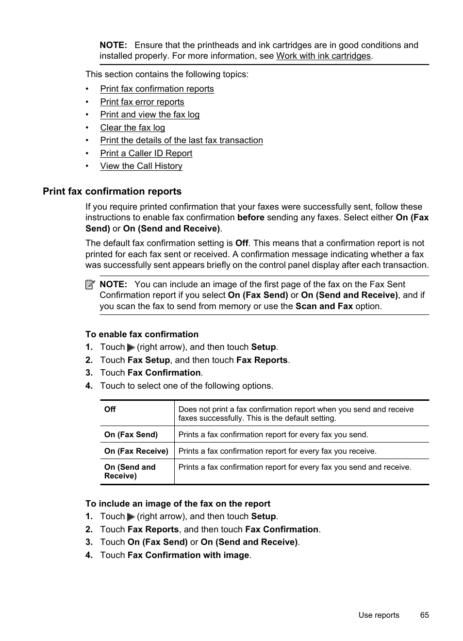 Print fax confirmation reports | HP 6700 User Manual | Page 69 / 226