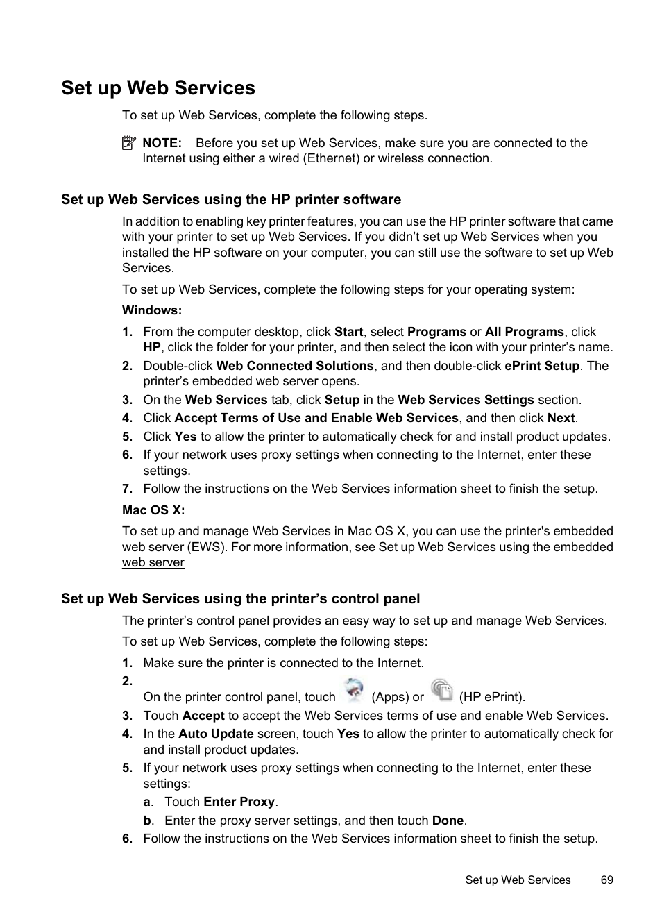 Set up web services, Set up web services using the hp printer software | HP 6700 User Manual | Page 73 / 226