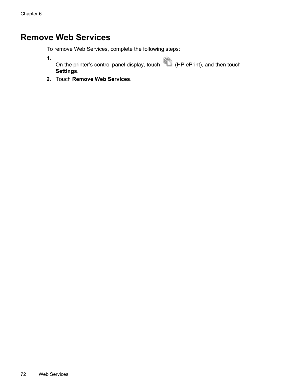 Remove web services | HP 6700 User Manual | Page 76 / 226