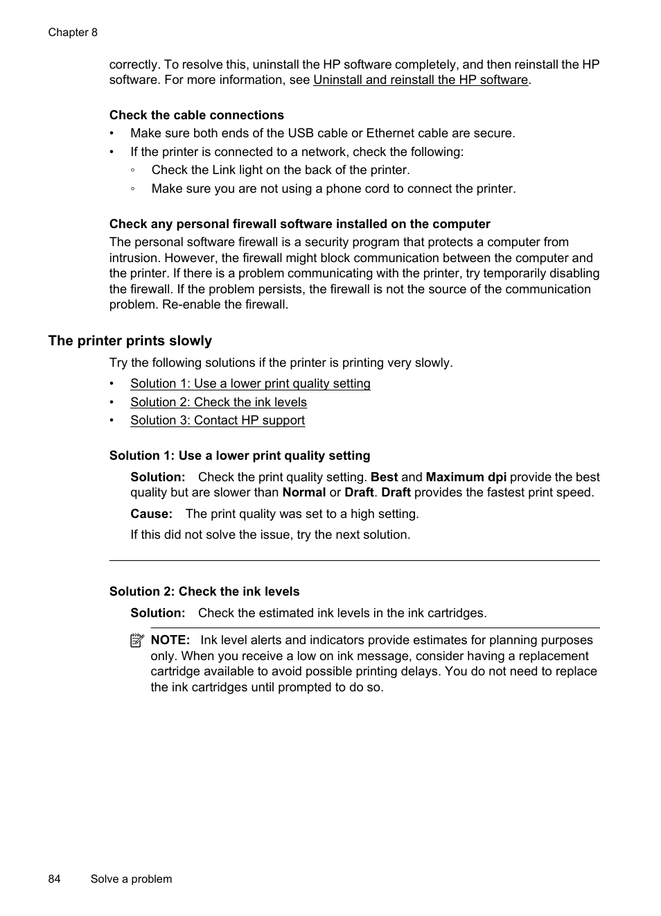 The printer prints slowly | HP 6700 User Manual | Page 88 / 226