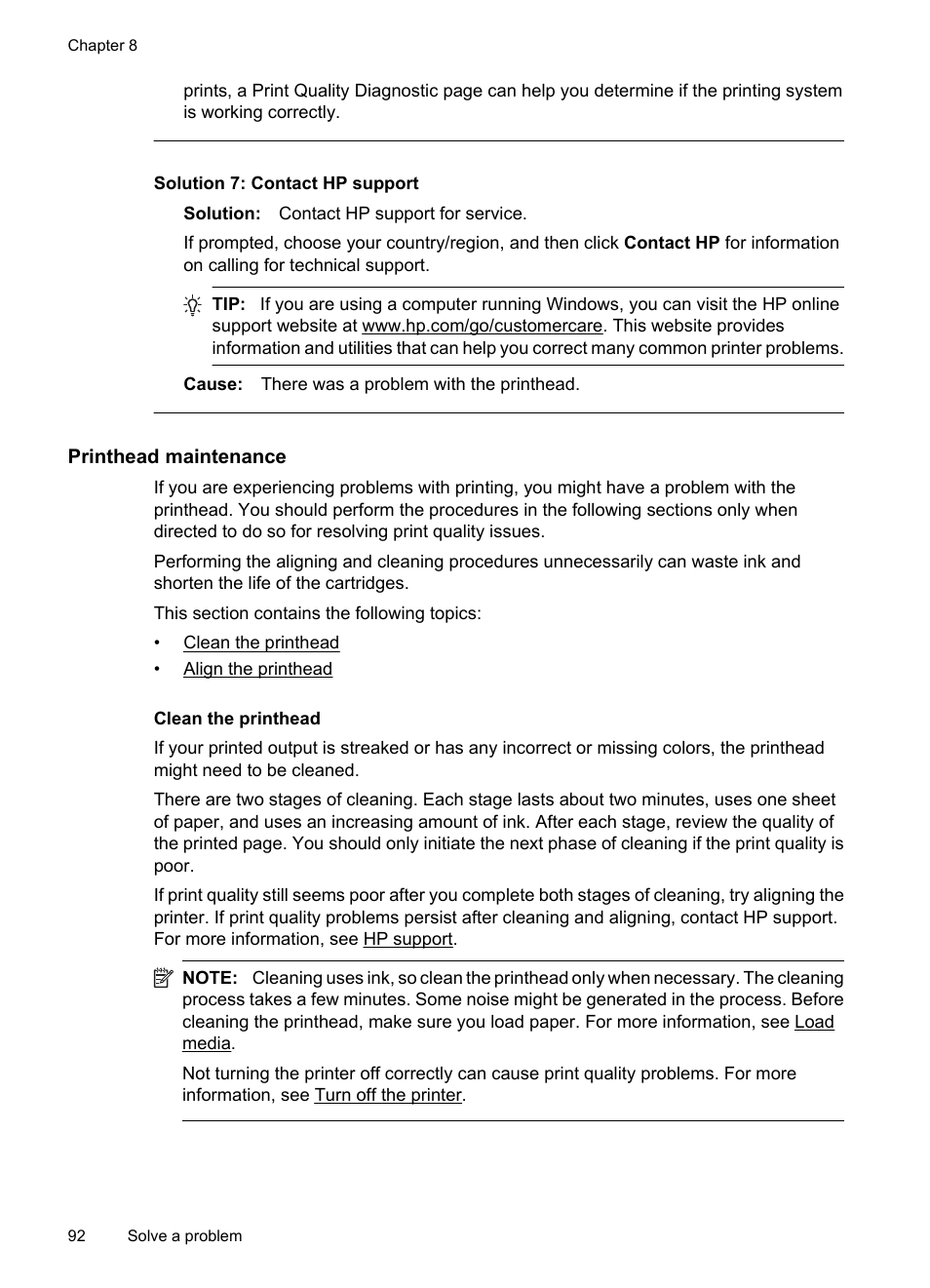 E clean the printhead, Clean the printhead, Solution 7: contact hp support | HP 6700 User Manual | Page 96 / 226