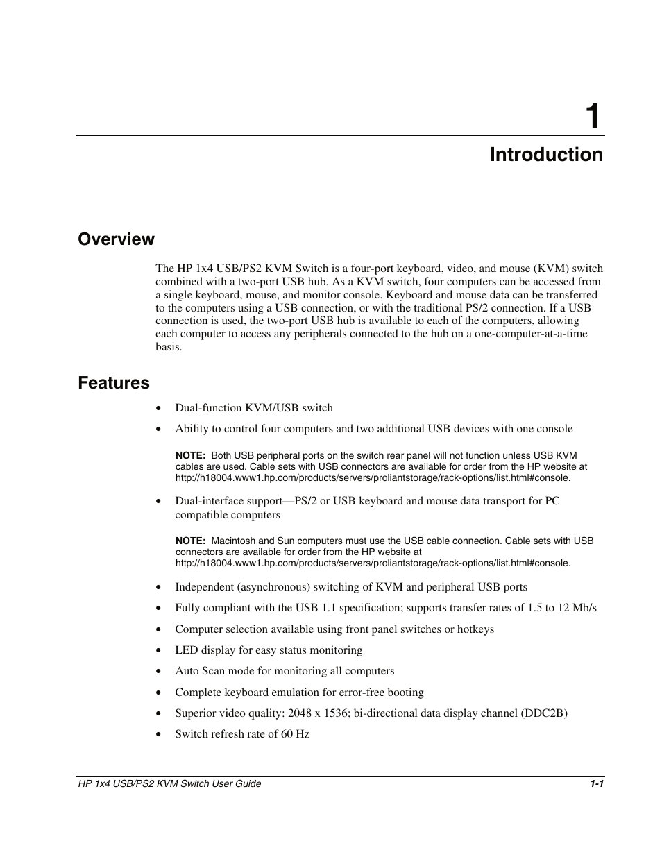 Chapter 1: introduction, Overview, Features | Chapter 1, Introduction, Overview -1, Features -1 | HP 372284-001 User Manual | Page 10 / 48