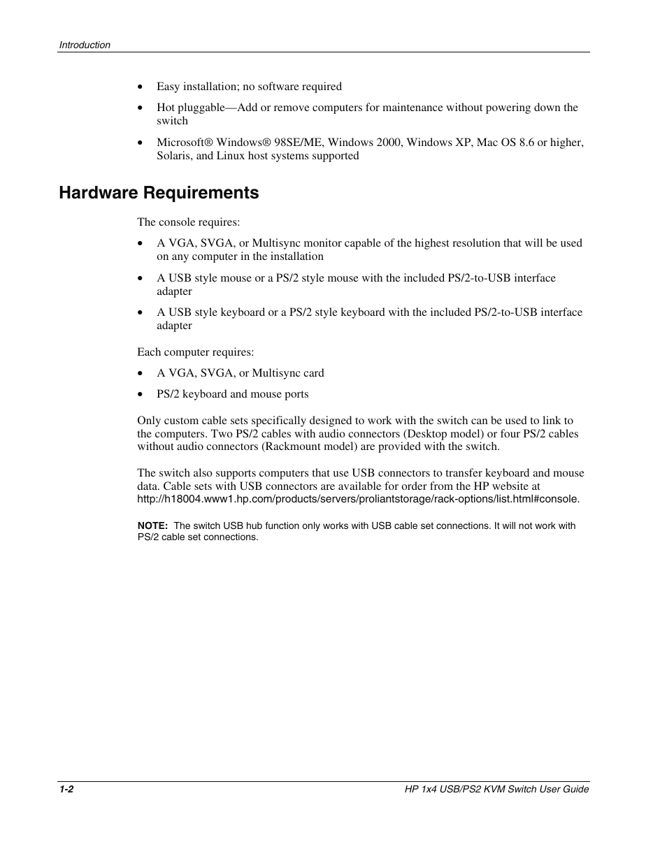 Hardware requirements, Hardware requirements -2 | HP 372284-001 User Manual | Page 11 / 48