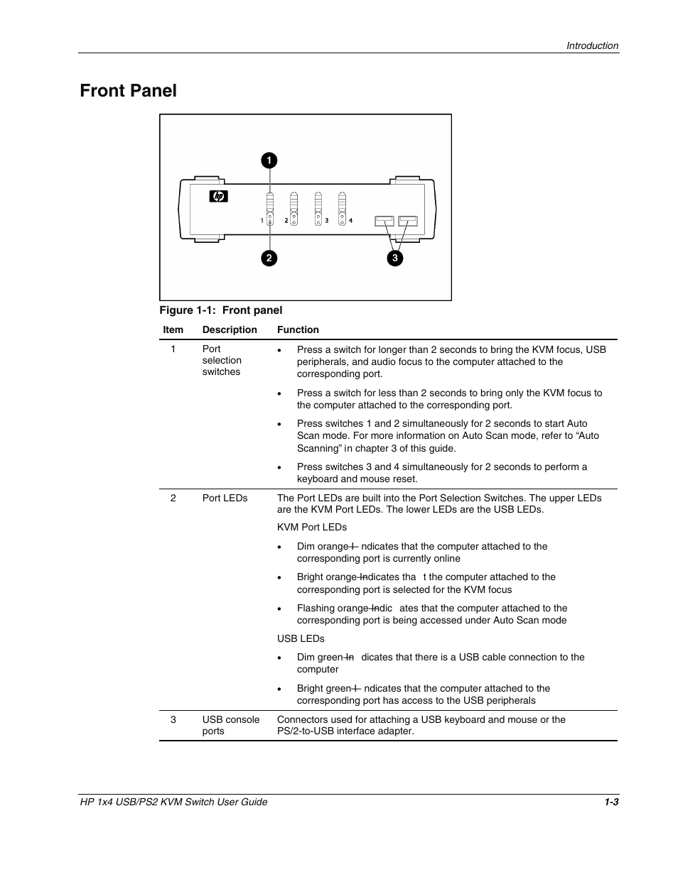 Front panel, Front panel -3 | HP 372284-001 User Manual | Page 12 / 48