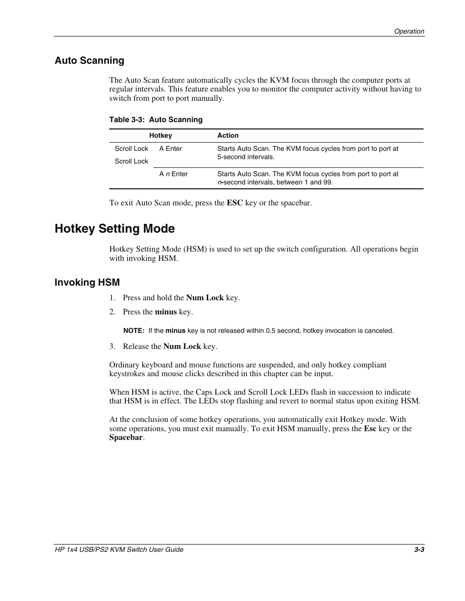 Auto scanning, Hotkey setting mode, Invoking hsm | Auto scanning -3, Hotkey setting mode -3, Invoking hsm -3 | HP 372284-001 User Manual | Page 23 / 48
