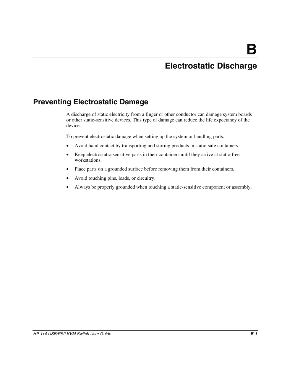 Appendix b: electrostatic discharge, Preventing electrostatic damage, Appendix b | Electrostatic discharge | HP 372284-001 User Manual | Page 43 / 48