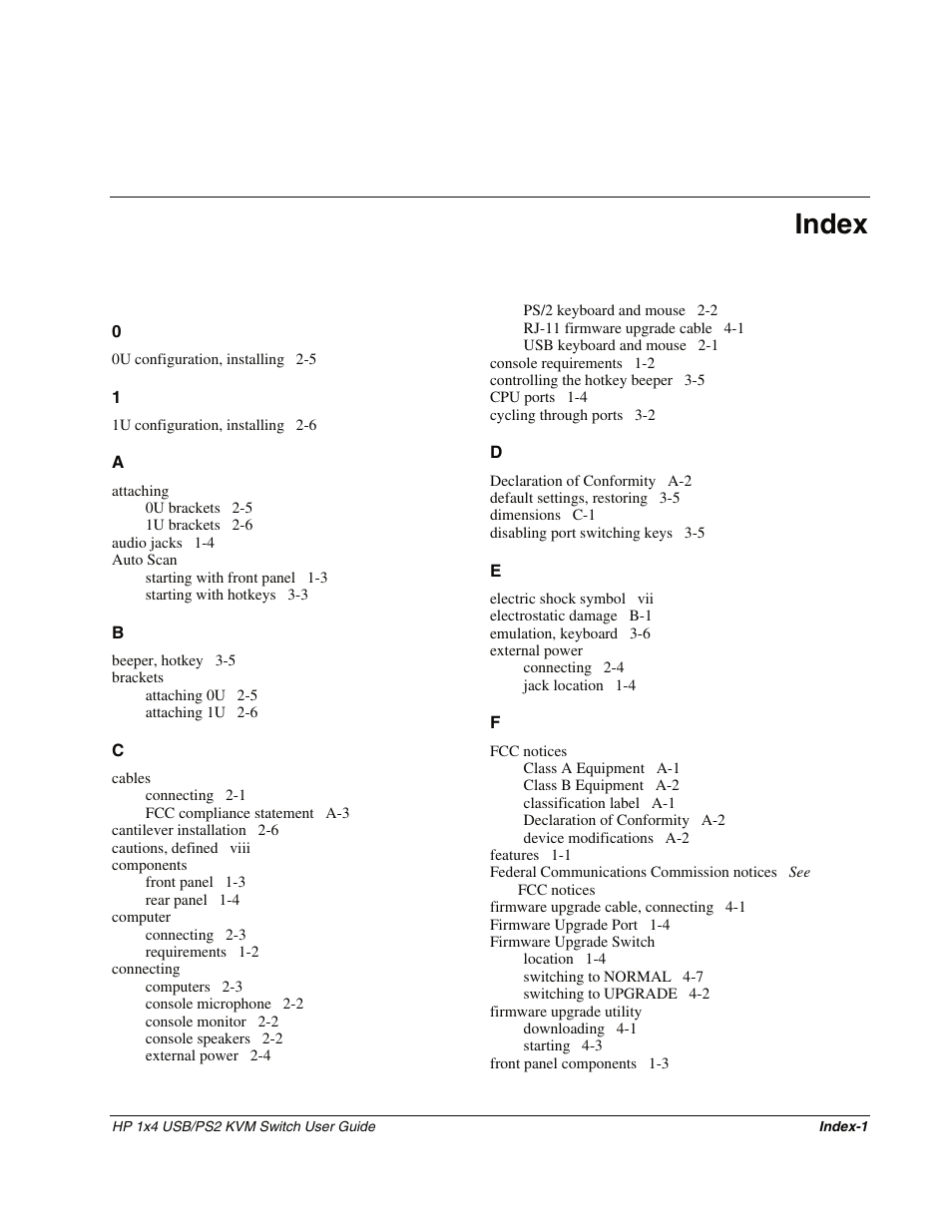 Index | HP 372284-001 User Manual | Page 46 / 48