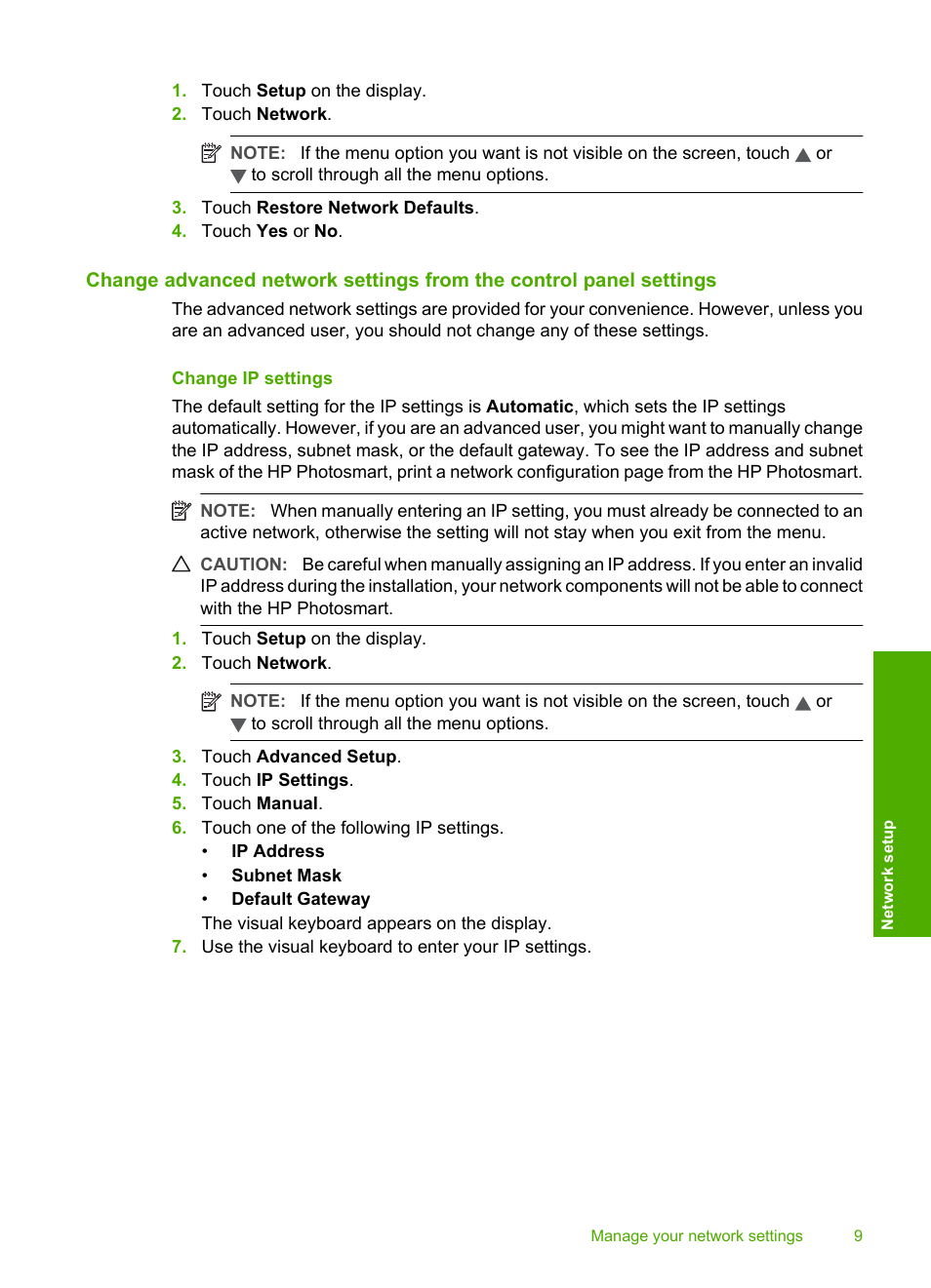 Change ip settings | HP D7200 User Manual | Page 11 / 29