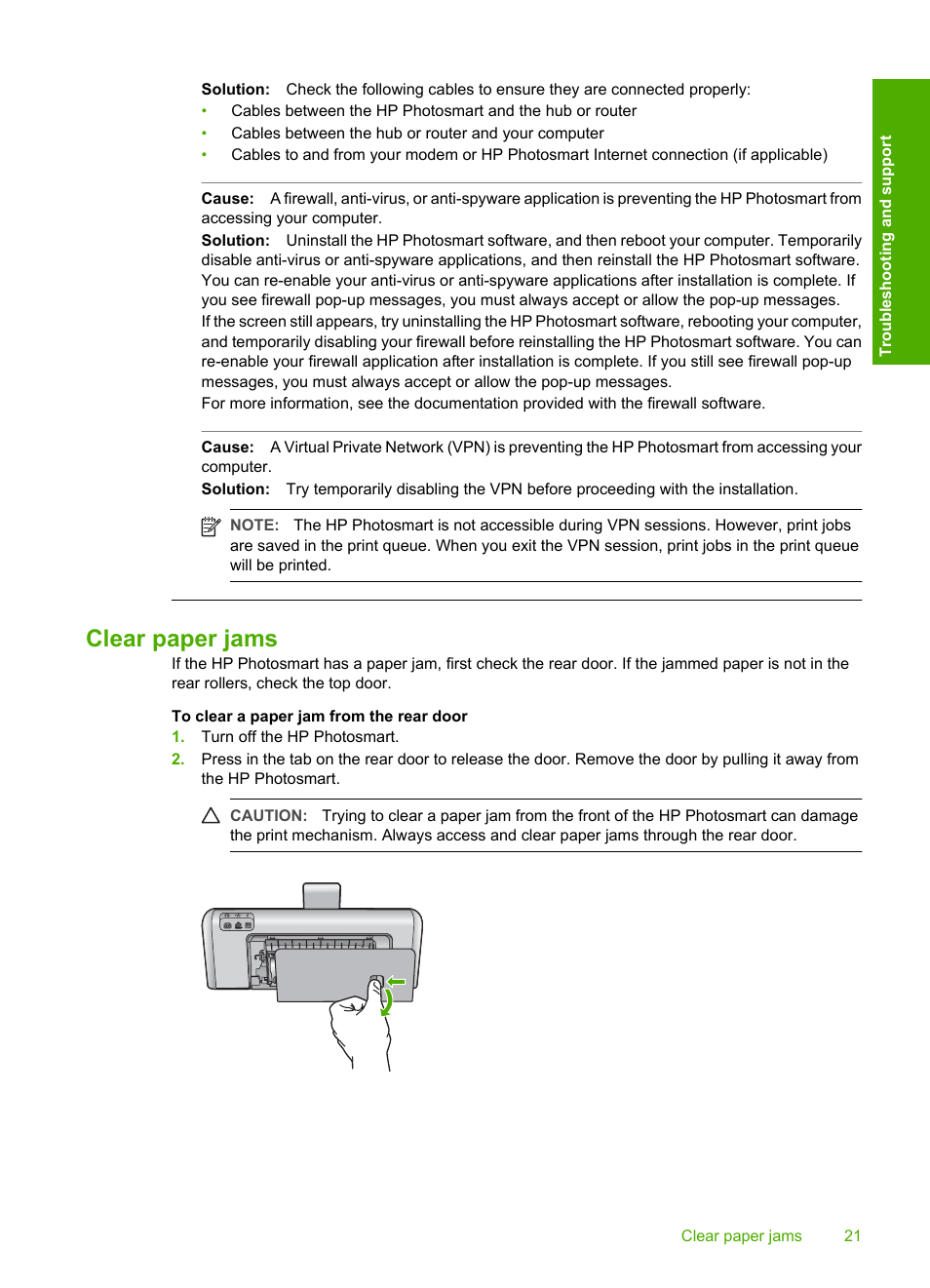 Clear paper jams | HP D7200 User Manual | Page 23 / 29