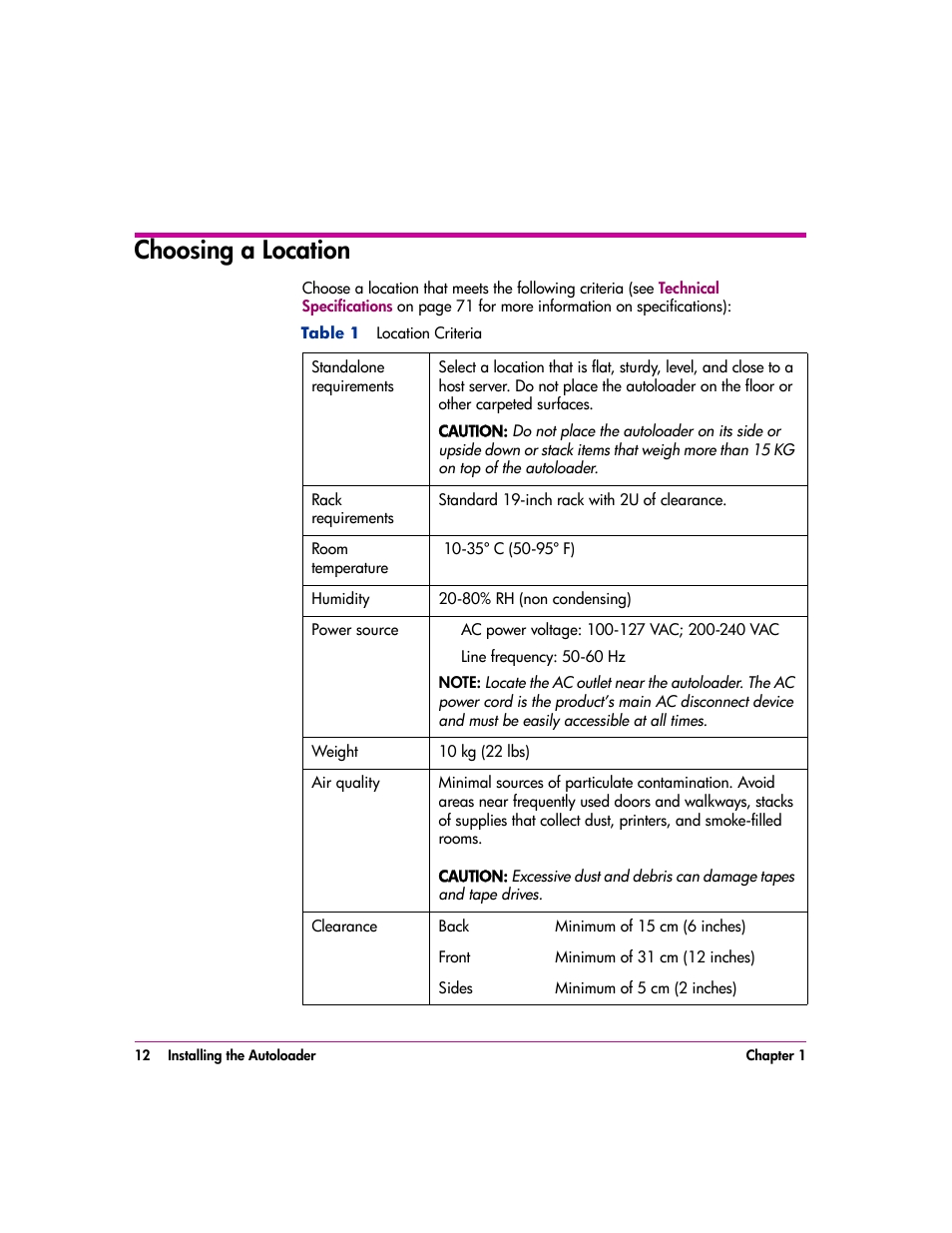 Choosing a location, Choosing a location 12 | HP vs80 User Manual | Page 12 / 90