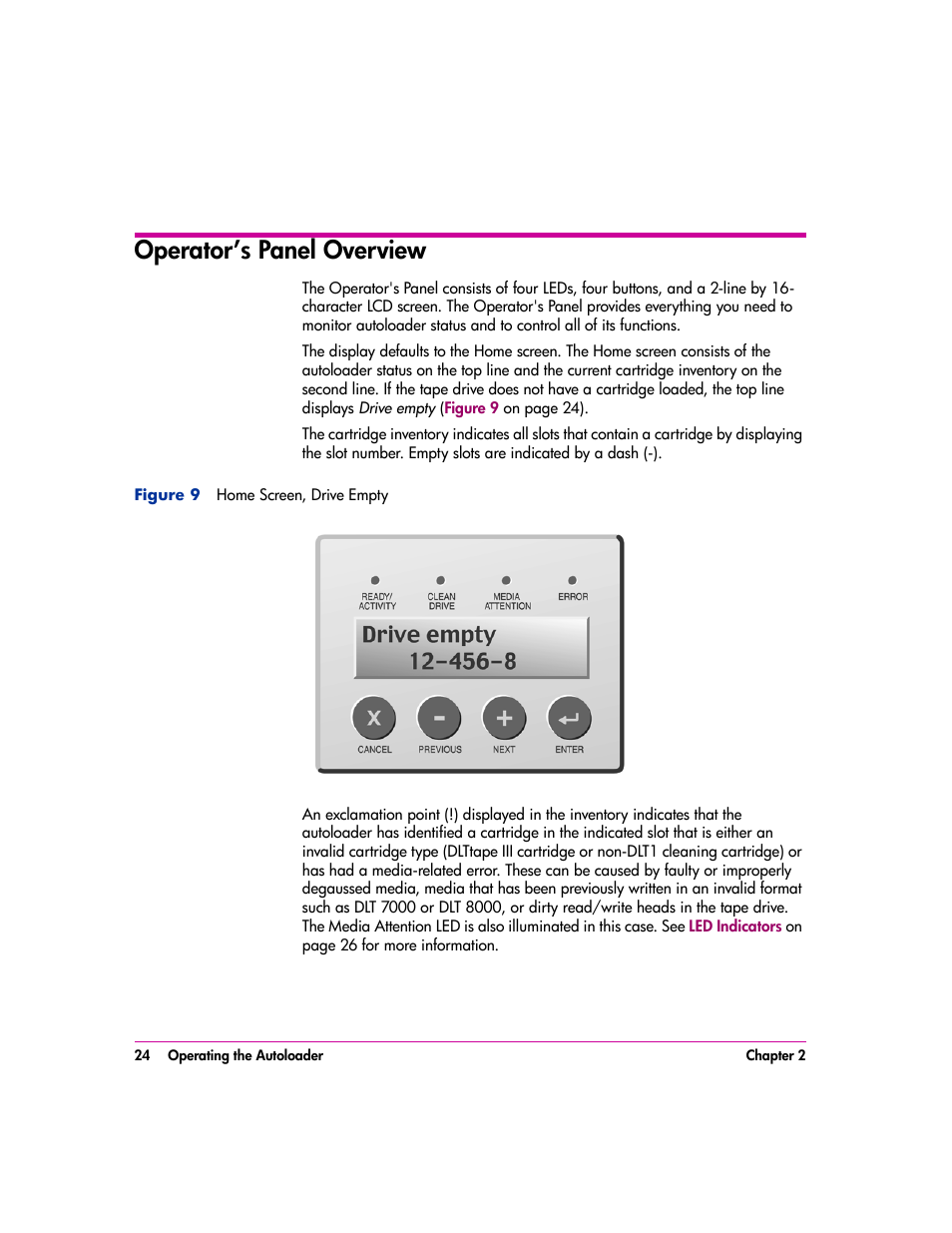 Operator’s panel overview, Operator’s panel overview 24 | HP vs80 User Manual | Page 24 / 90