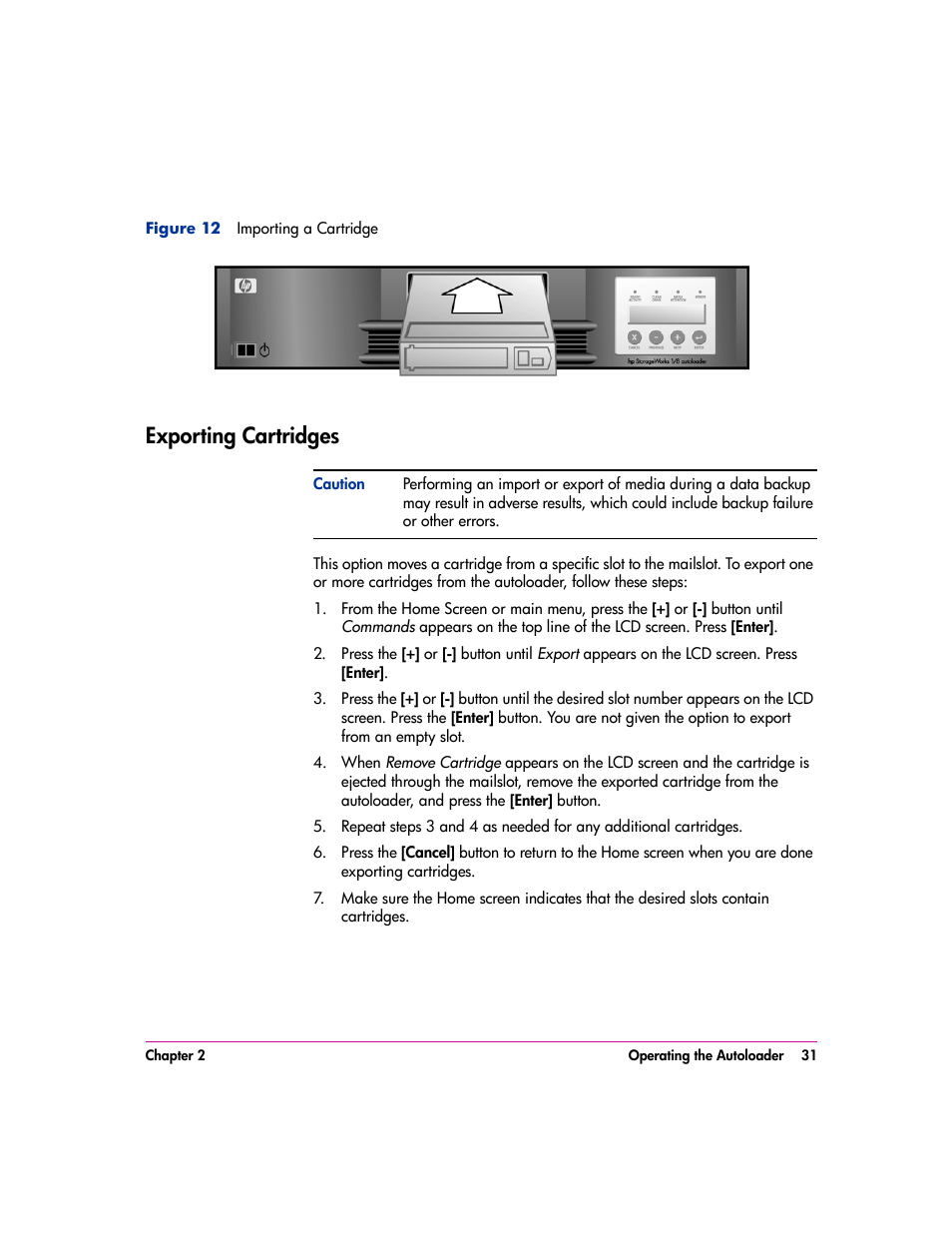 Exporting cartridges, Exporting cartridges 31, Exporting | Cartridges | HP vs80 User Manual | Page 31 / 90