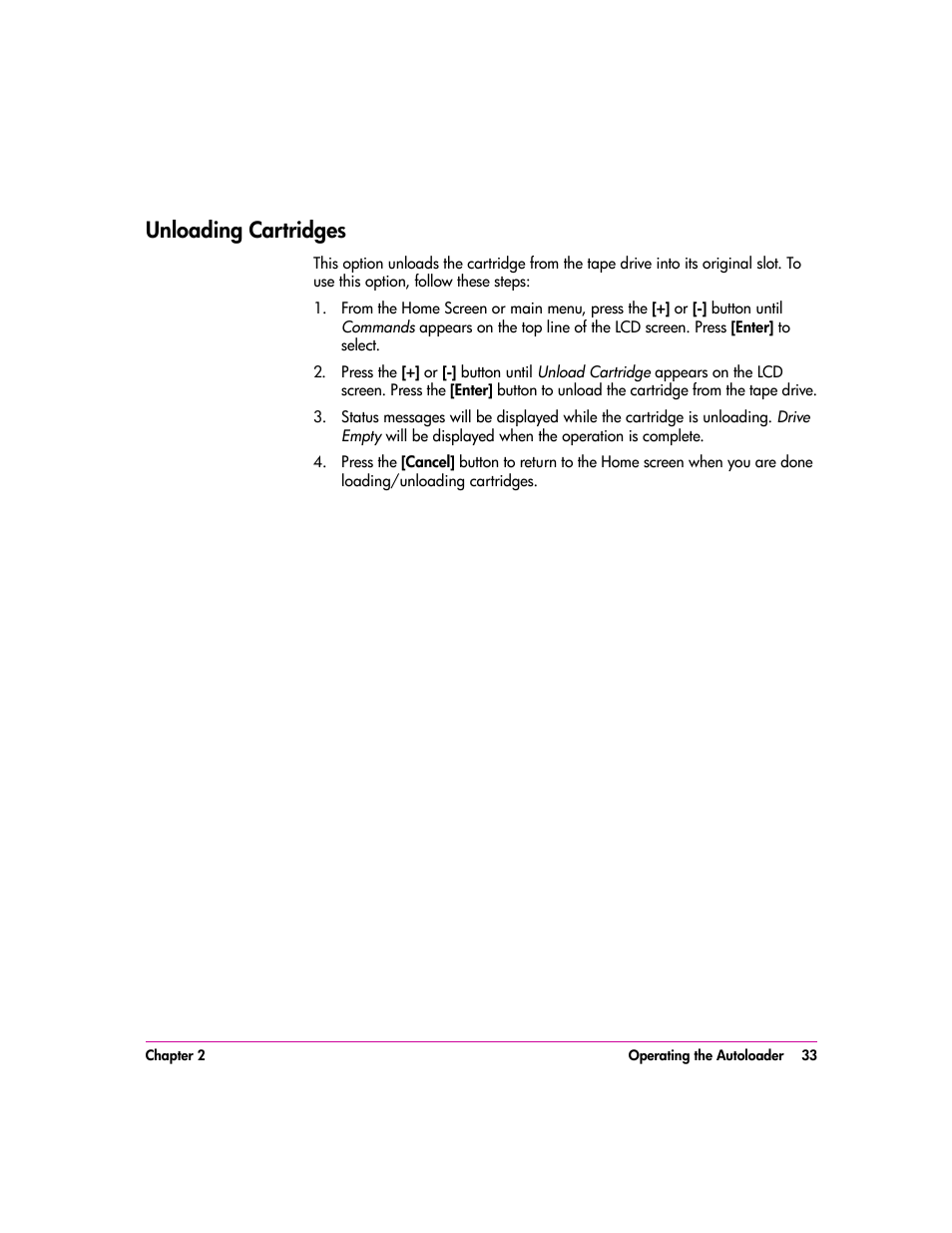 Unloading cartridges, Unloading cartridges 33 | HP vs80 User Manual | Page 33 / 90