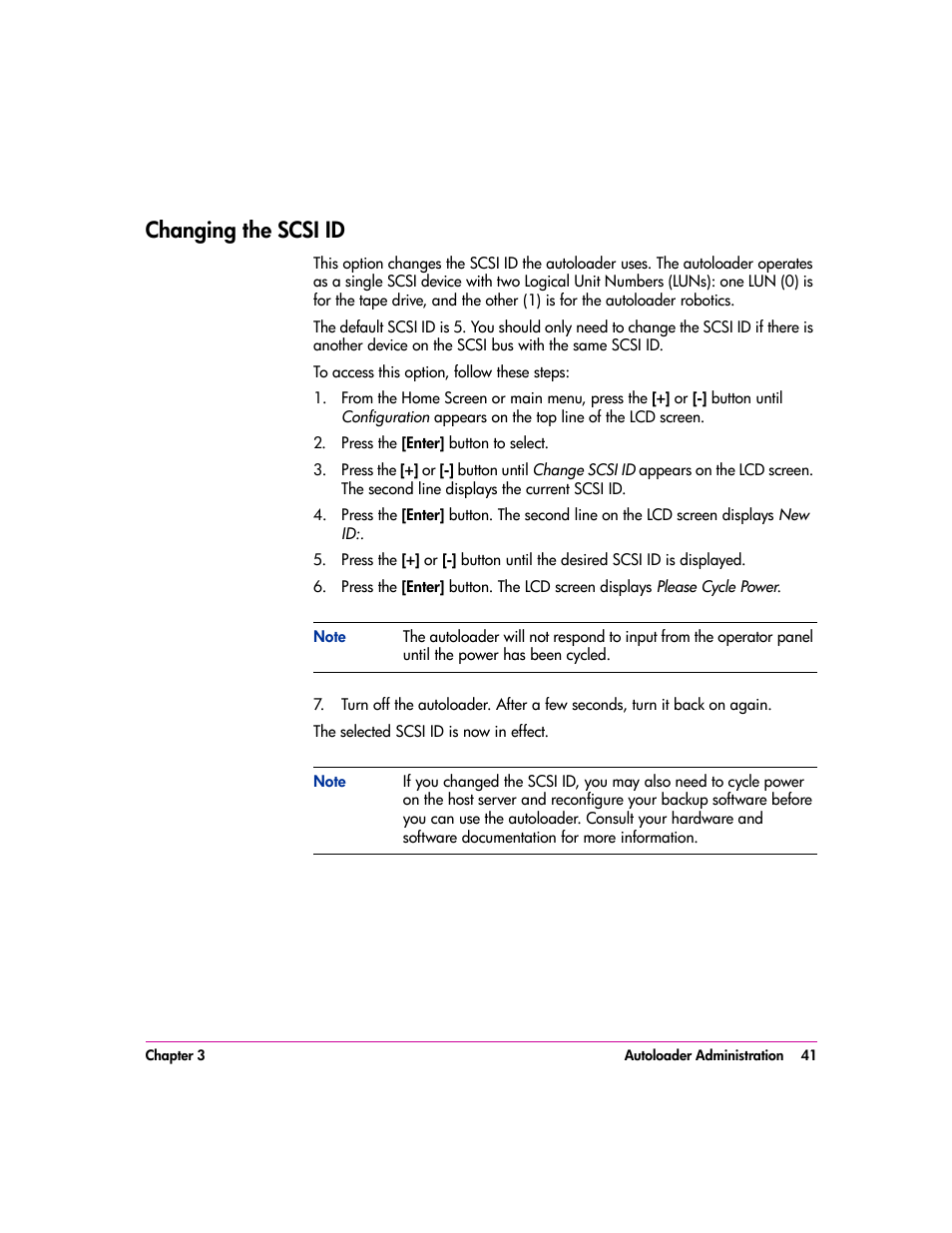 Changing the scsi id, Changing the scsi id 41 | HP vs80 User Manual | Page 41 / 90