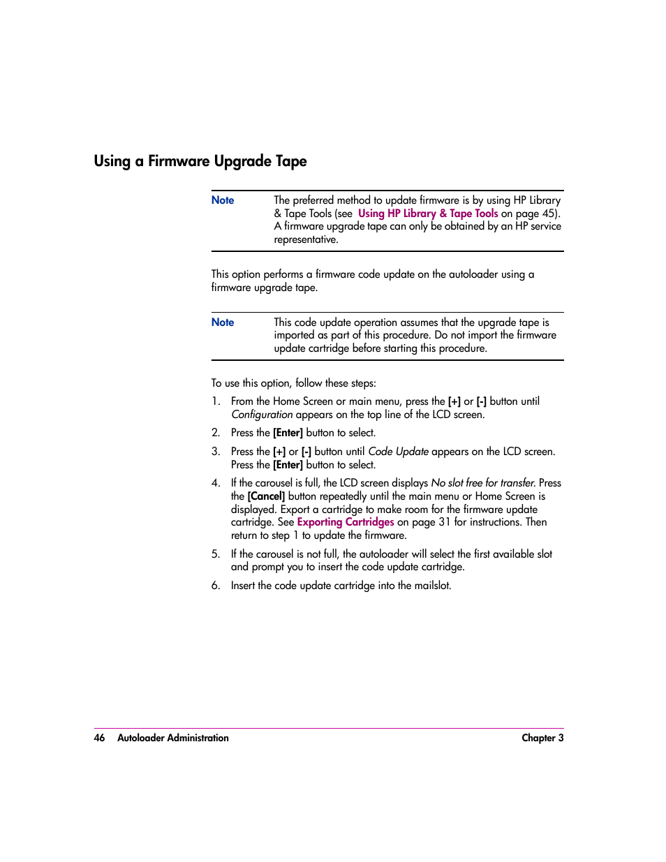 Using a firmware upgrade tape, Using a firmware upgrade tape 46 | HP vs80 User Manual | Page 46 / 90