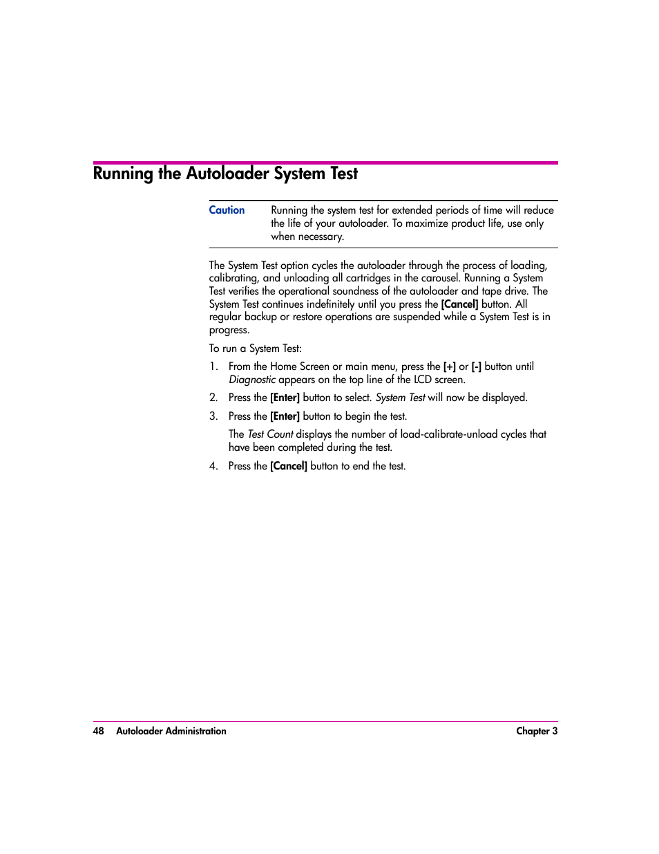 Running the autoloader system test, Running the autoloader system test 48 | HP vs80 User Manual | Page 48 / 90