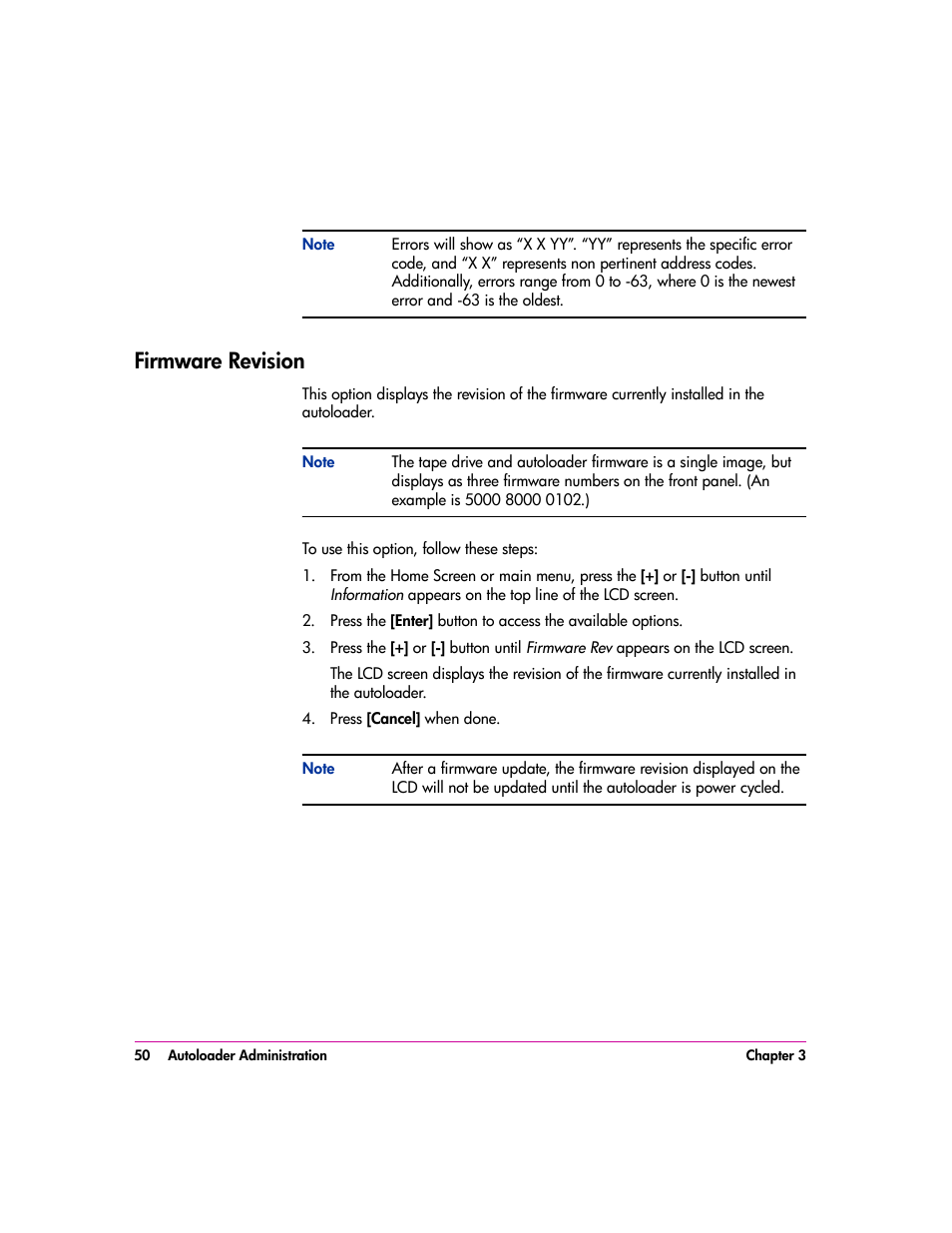 Firmware revision, Firmware revision 50 | HP vs80 User Manual | Page 50 / 90