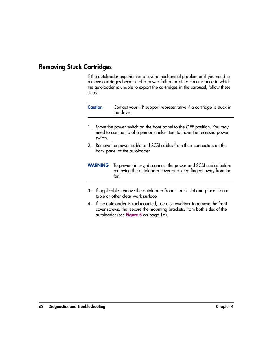 Removing stuck cartridges, Removing stuck cartridges 62 | HP vs80 User Manual | Page 62 / 90