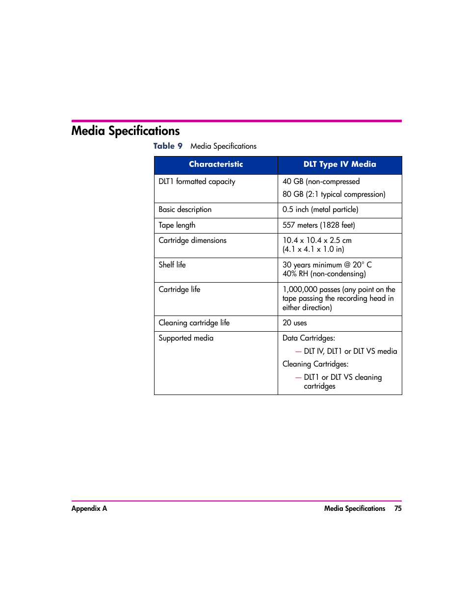 Media specifications, Media specifications 75 | HP vs80 User Manual | Page 75 / 90