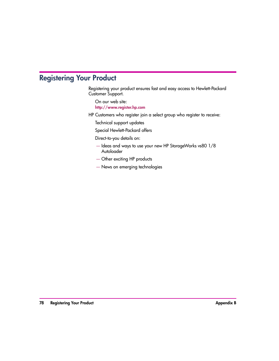 Registering your product, Registering your product 78 | HP vs80 User Manual | Page 78 / 90