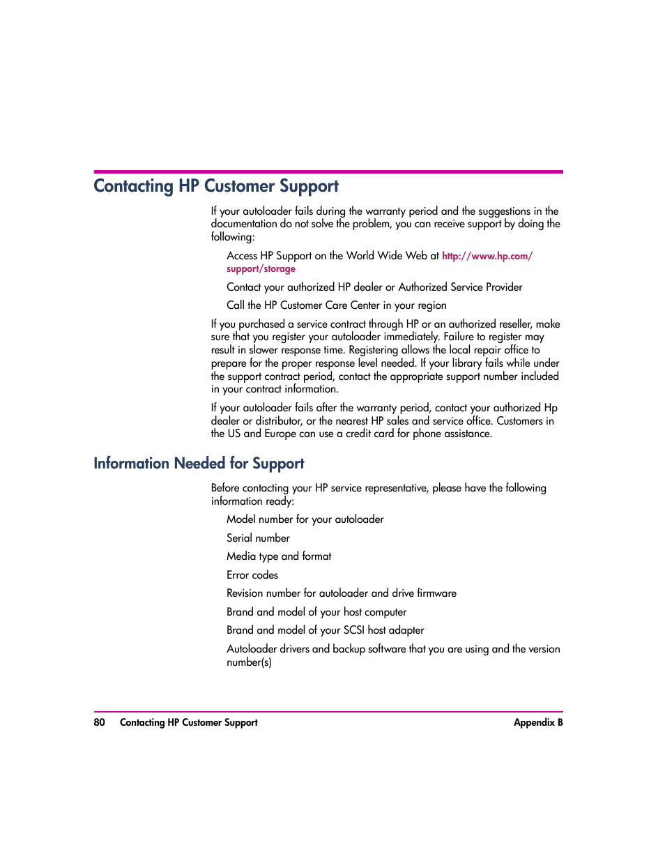 Contacting hp customer support, Information needed for support, Contacting hp customer support 80 | Information needed for support 80 | HP vs80 User Manual | Page 80 / 90