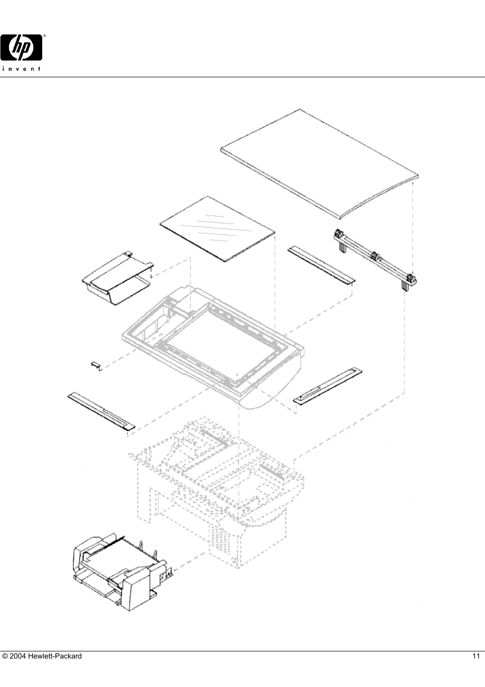 Officejet pro 1150cse, Hp parts reference guide, Upper external chassis parts and paper tray | HP CHASSIS PARTS 1150Cse User Manual | Page 11 / 12