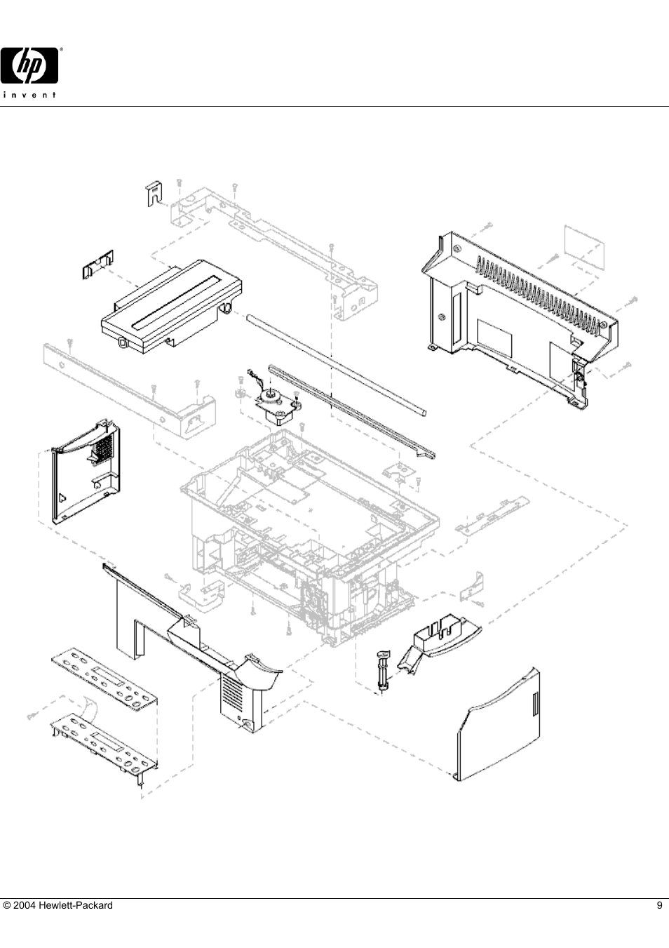 Officejet pro 1150cse, Hp parts reference guide, Lower external chassis parts and scanner assembly | HP CHASSIS PARTS 1150Cse User Manual | Page 9 / 12