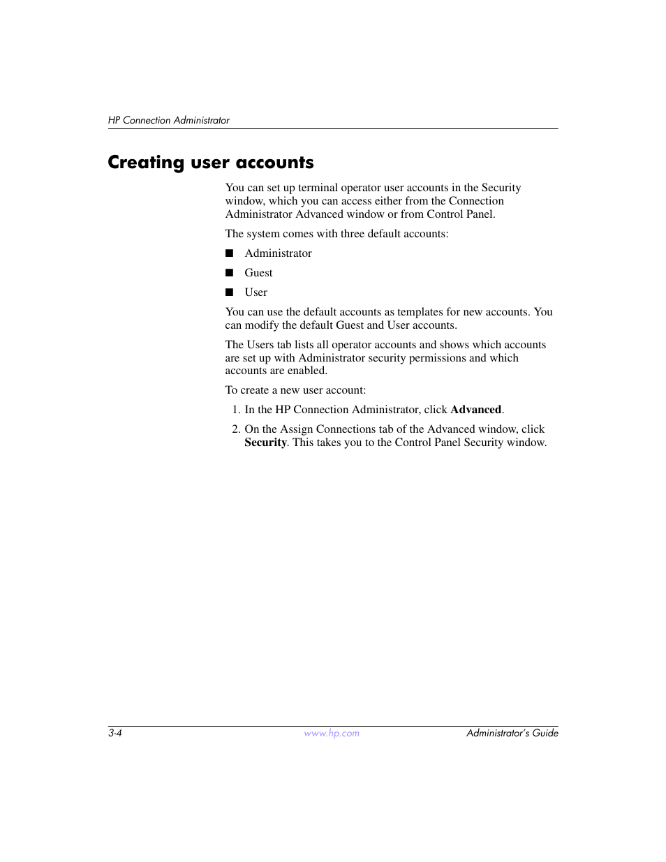 Creating user accounts, Creating user accounts –4 | HP t5520 User Manual | Page 18 / 94