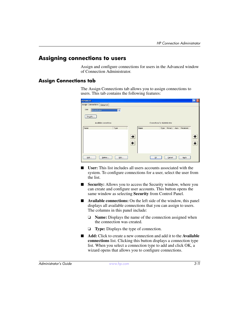 Assigning connections to users, Assigning connections to users –11 | HP t5520 User Manual | Page 25 / 94