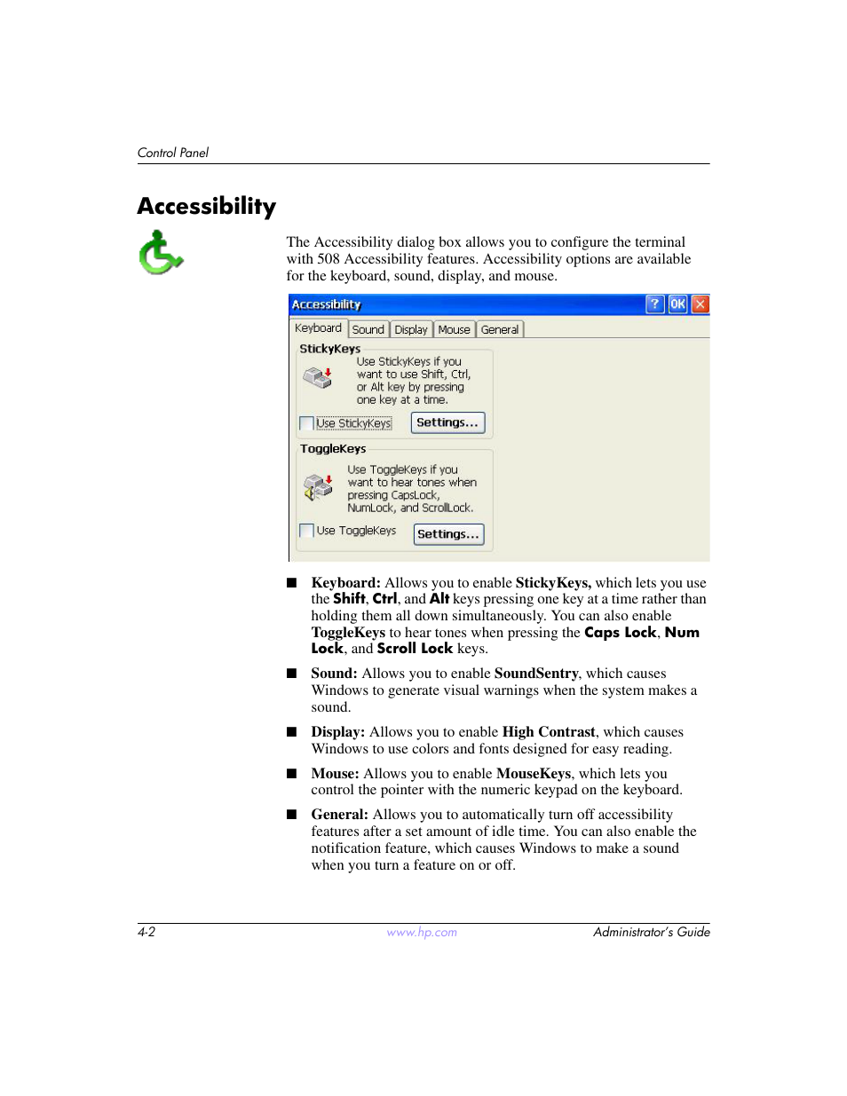 Accessibility, Accessibility –2 | HP t5520 User Manual | Page 36 / 94