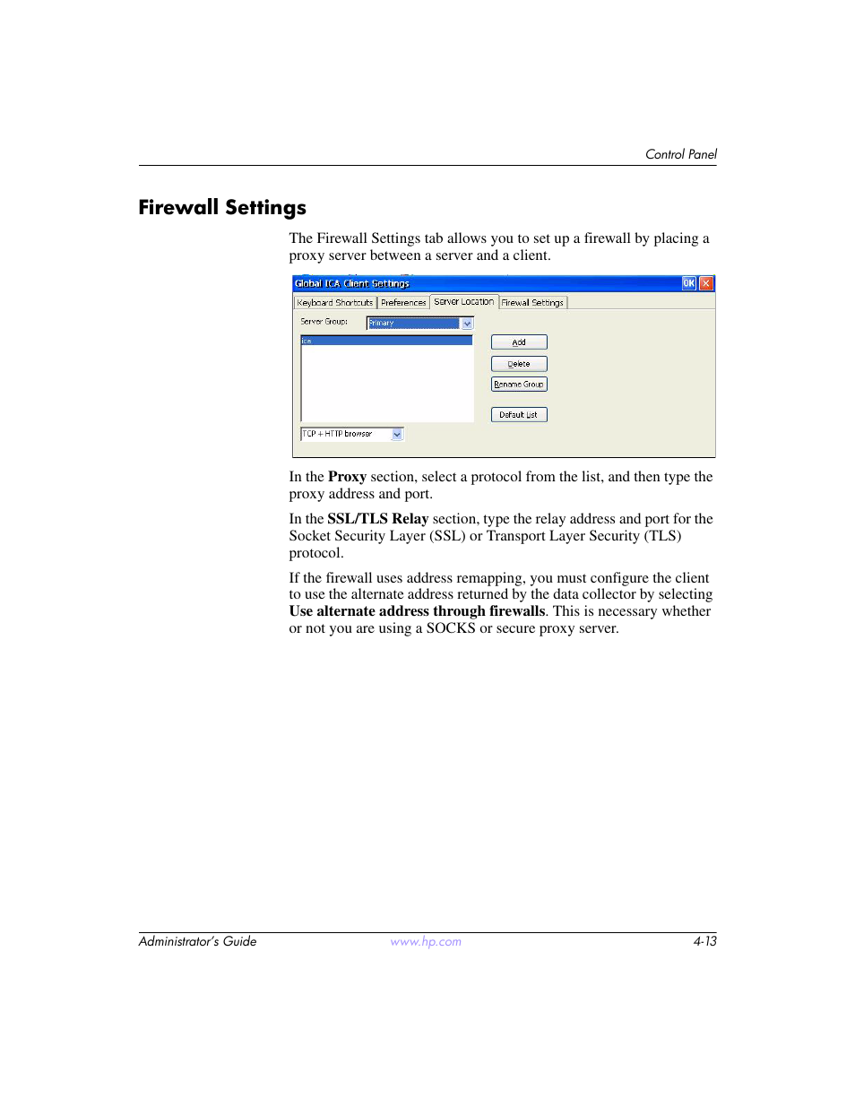 Firewall settings, Firewall settings –13 | HP t5520 User Manual | Page 47 / 94