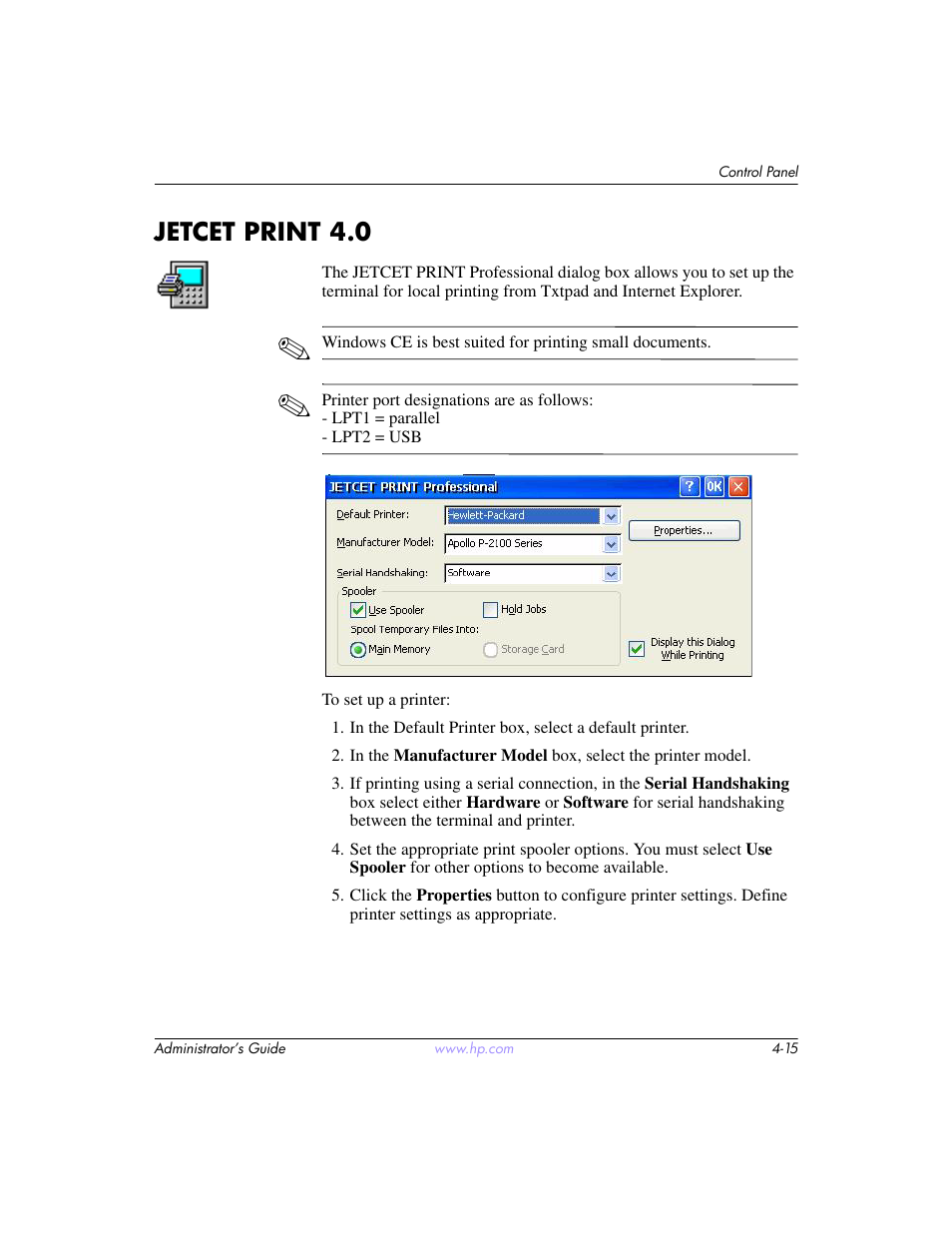 Jetcet print 4.0, Jetcet print 4.0 –15 | HP t5520 User Manual | Page 49 / 94