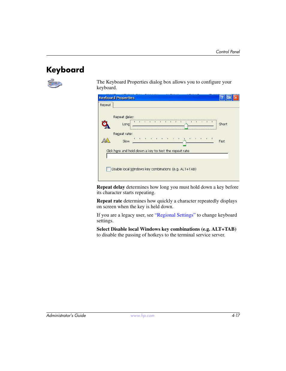 Keyboard, Keyboard –17 | HP t5520 User Manual | Page 51 / 94