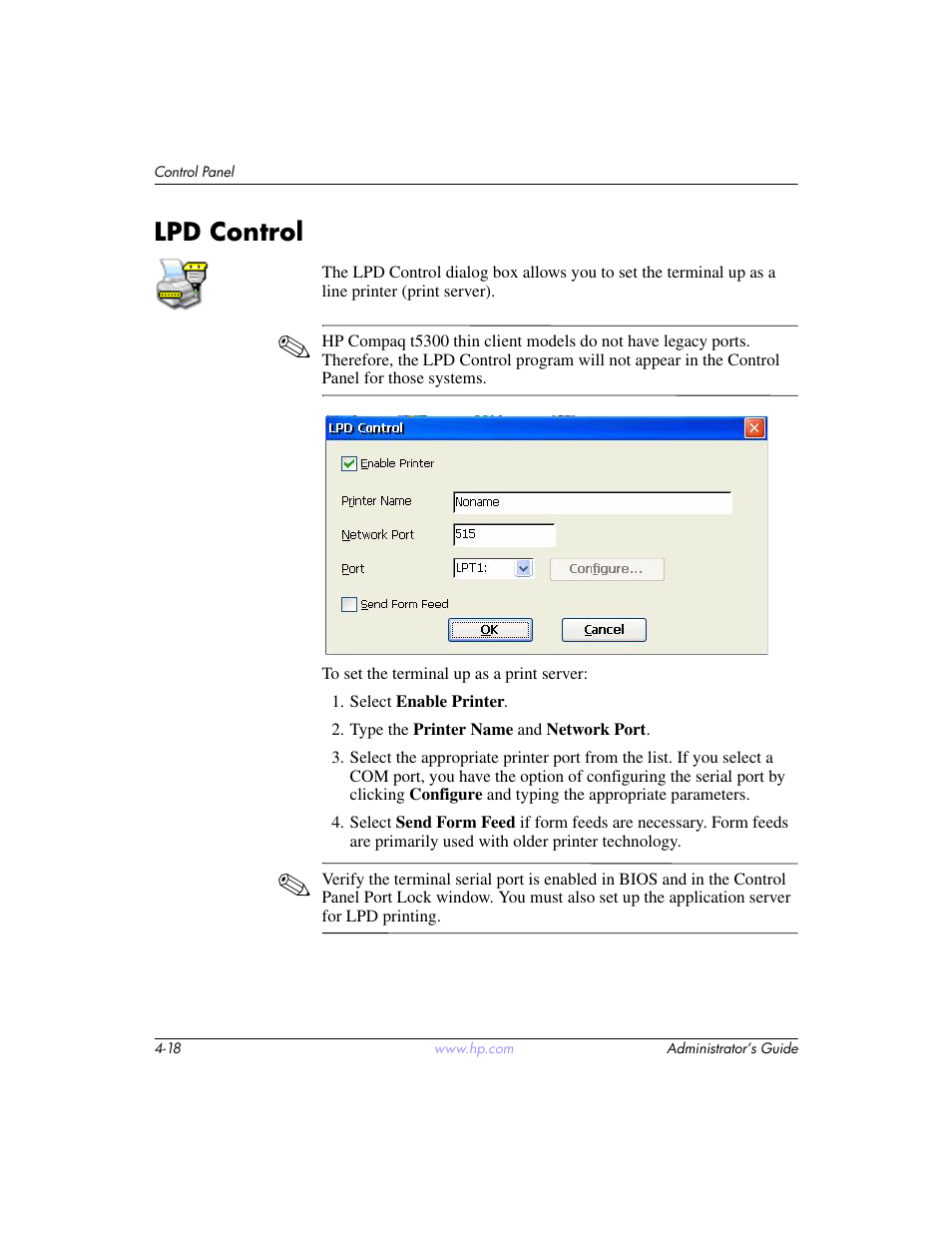 Lpd control, Lpd control –18 | HP t5520 User Manual | Page 52 / 94