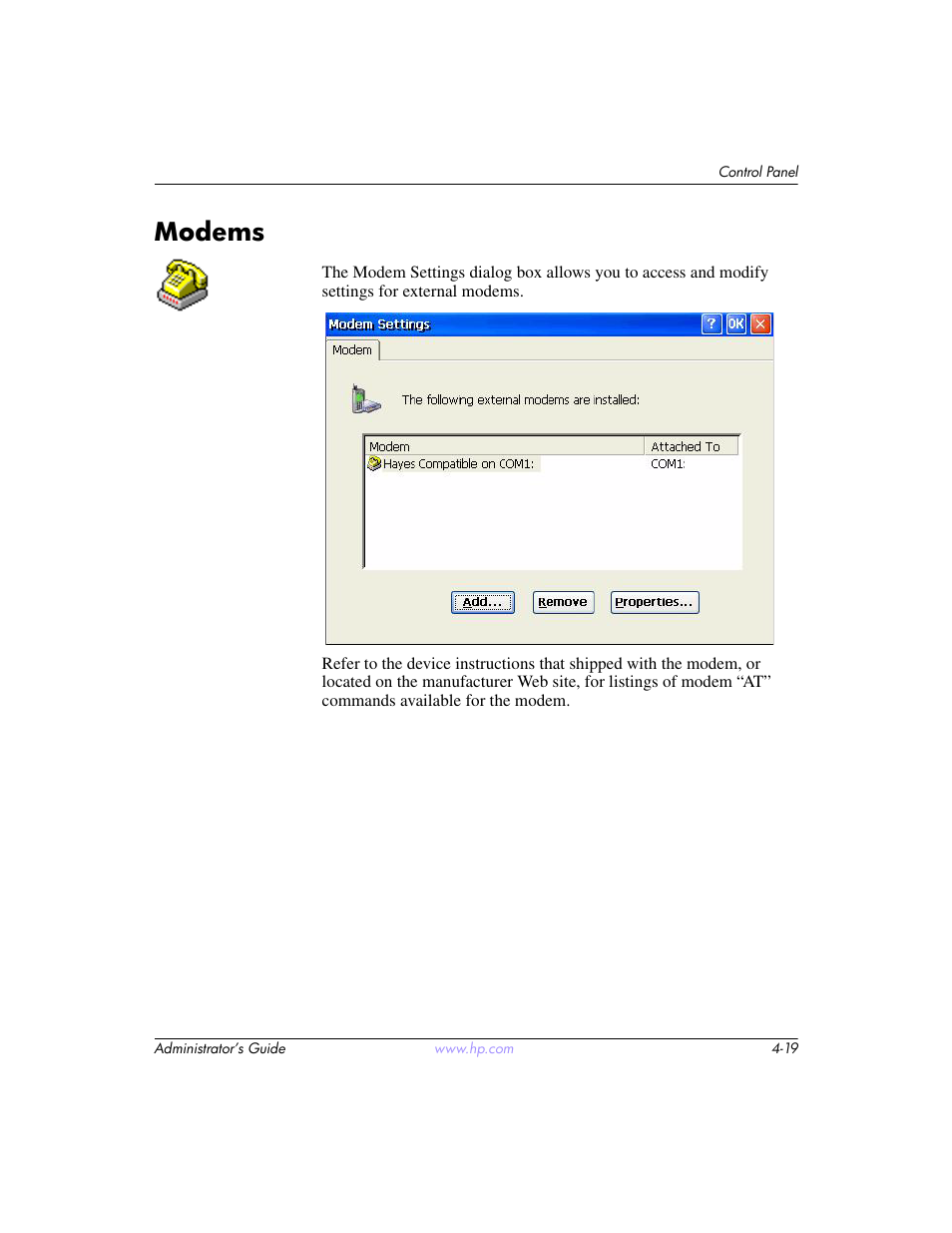 Modems, Modems –19 | HP t5520 User Manual | Page 53 / 94