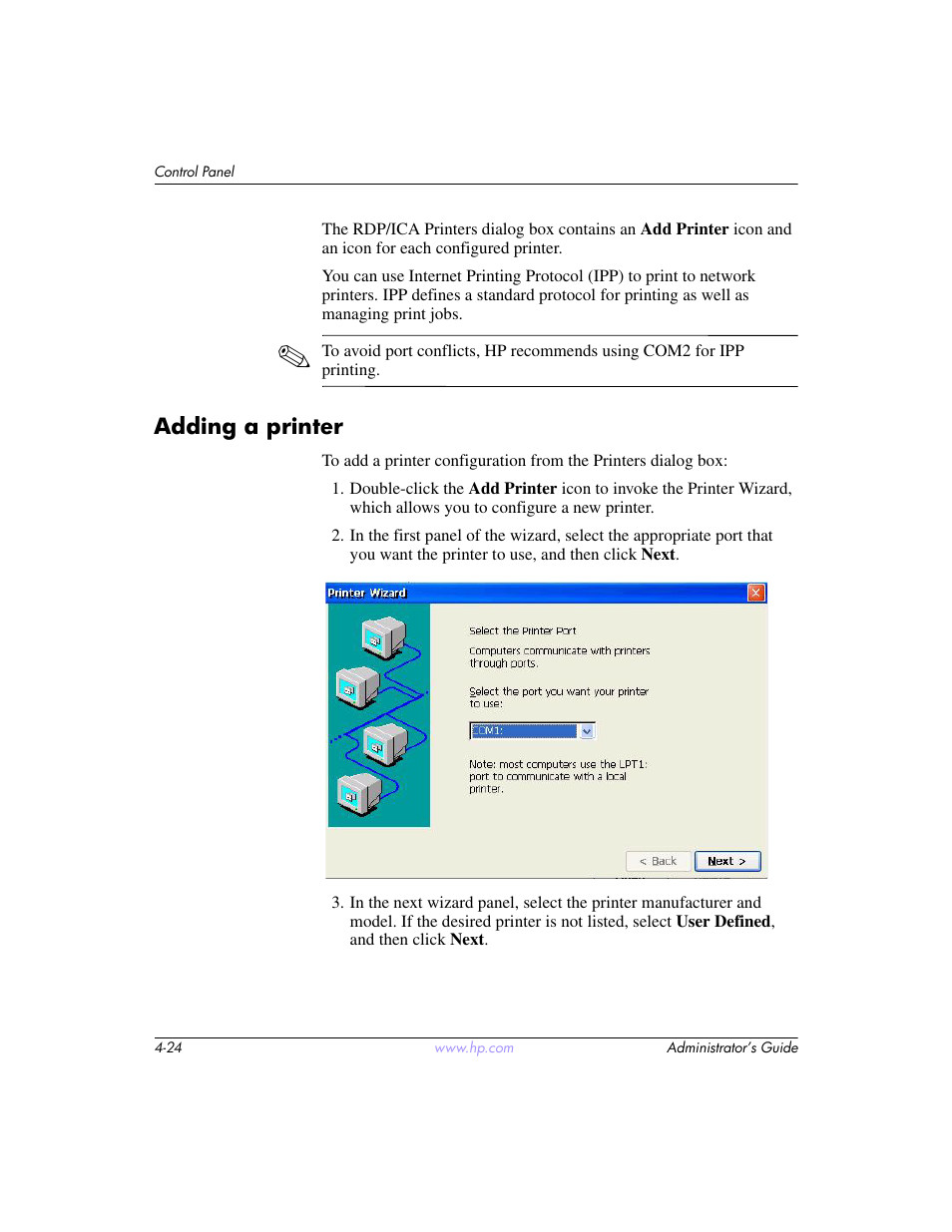 Adding a printer, Adding a printer –24 | HP t5520 User Manual | Page 58 / 94