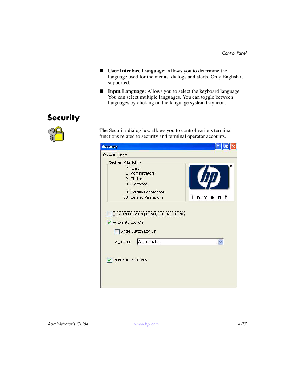 Security, Security –27 | HP t5520 User Manual | Page 61 / 94