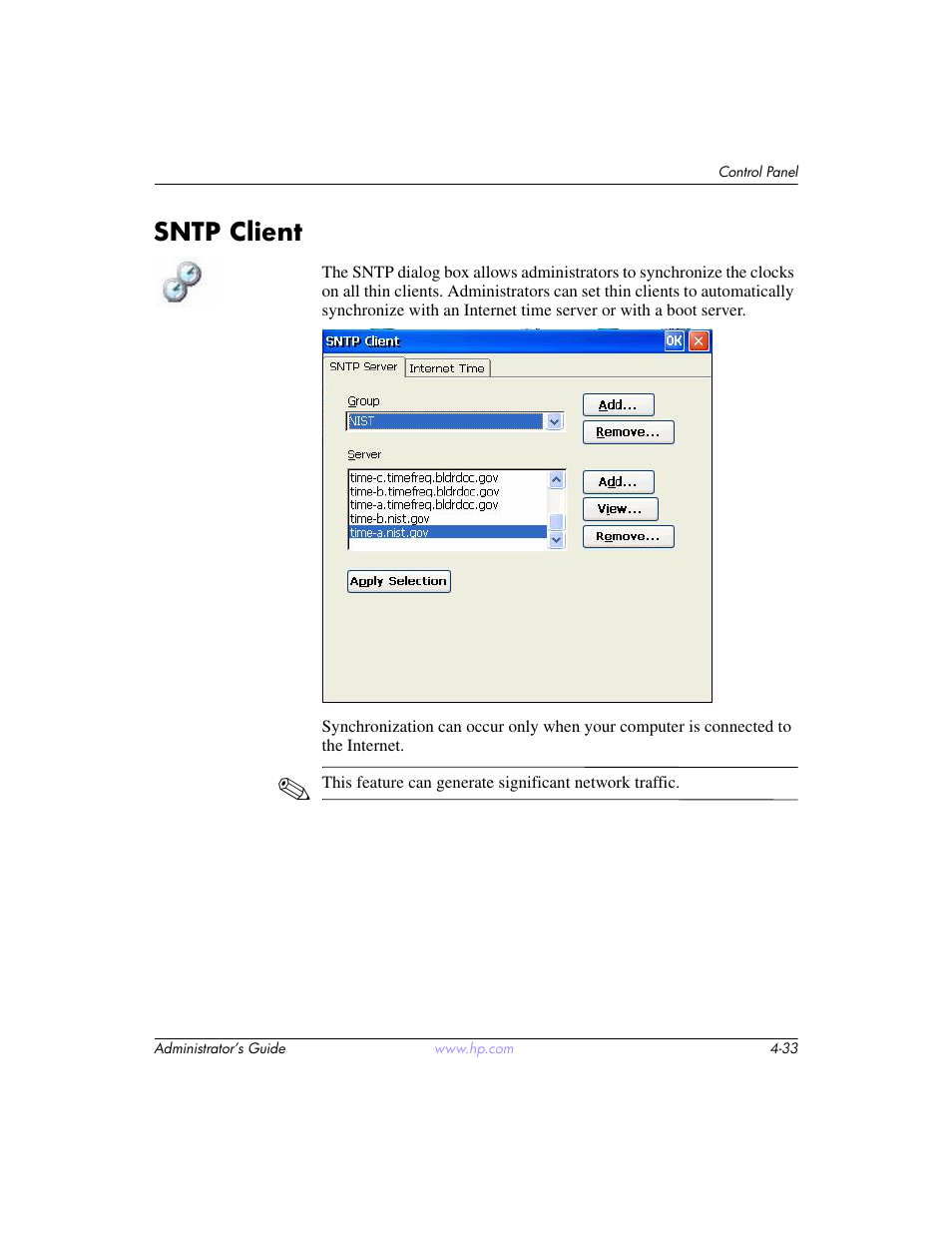 Sntp client, Sntp client –33 | HP t5520 User Manual | Page 67 / 94
