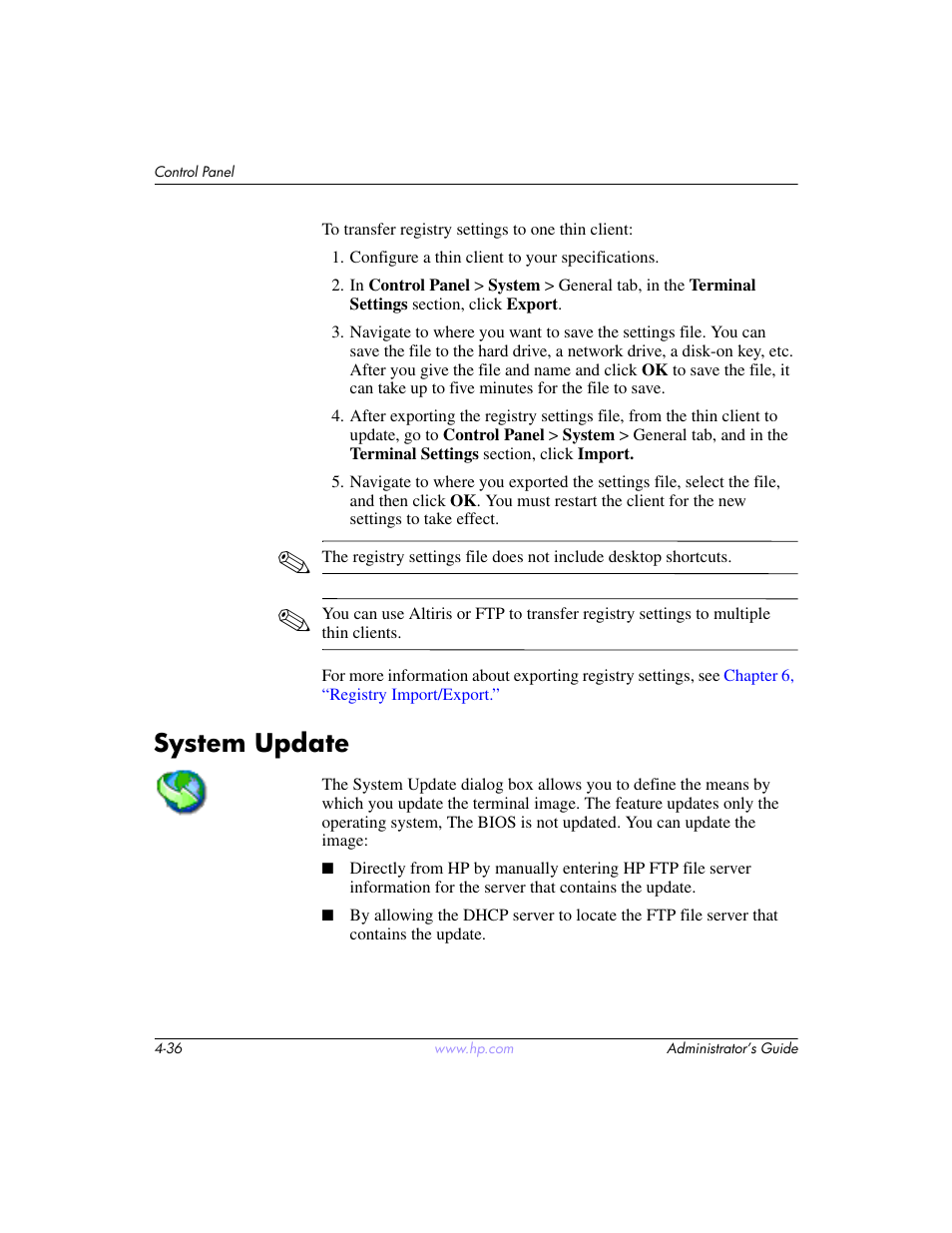 System update, System update –36 | HP t5520 User Manual | Page 70 / 94