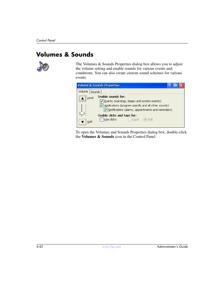 Volumes & sounds, Volumes & sounds –42 | HP t5520 User Manual | Page 76 / 94