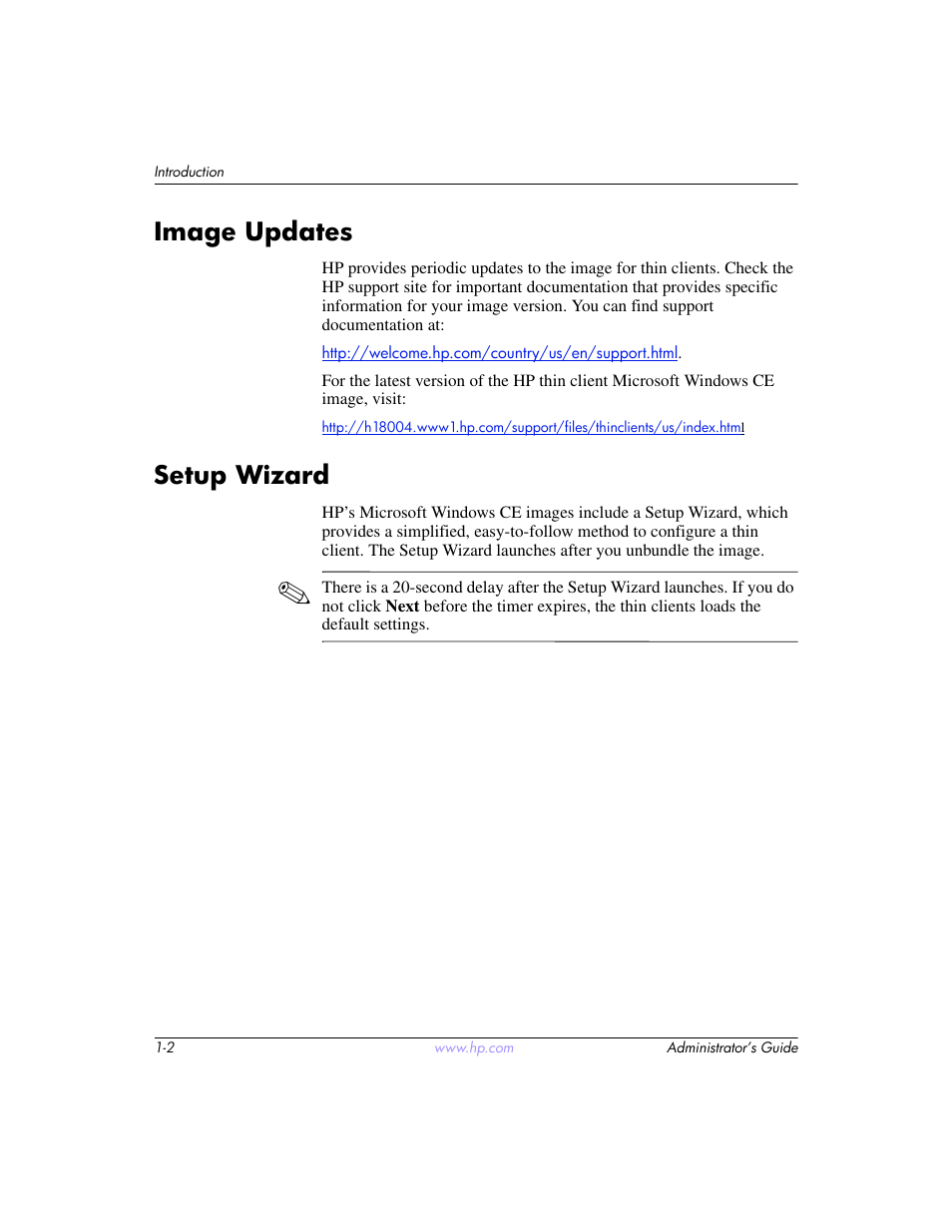 Image updates, Setup wizard, Image updates –2 setup wizard –2 | HP t5520 User Manual | Page 8 / 94