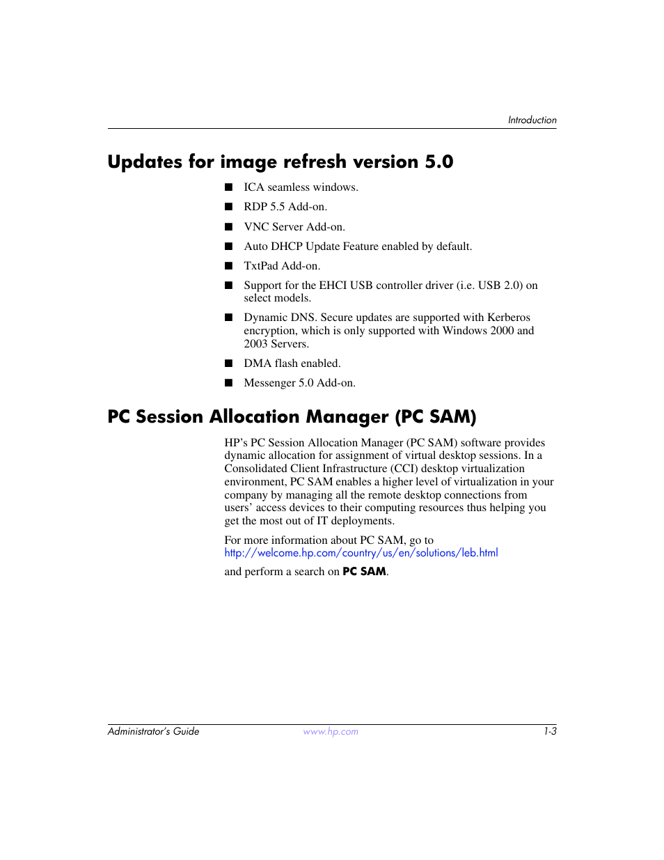 Updates for image refresh version 5.0, Pc session allocation manager (pc sam) | HP t5520 User Manual | Page 9 / 94