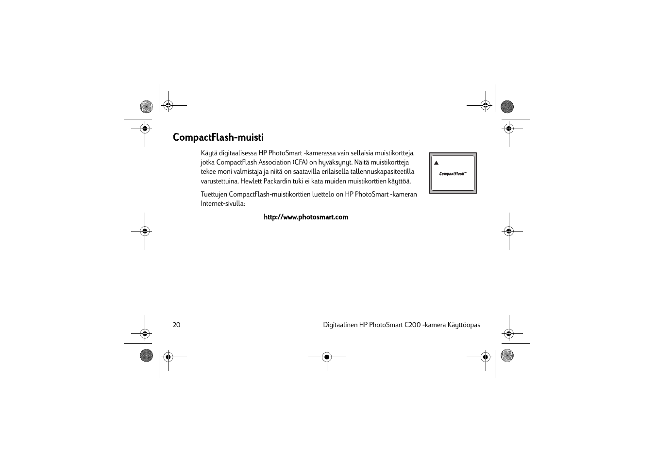 Compactflash-muisti | HP C200 User Manual | Page 24 / 66