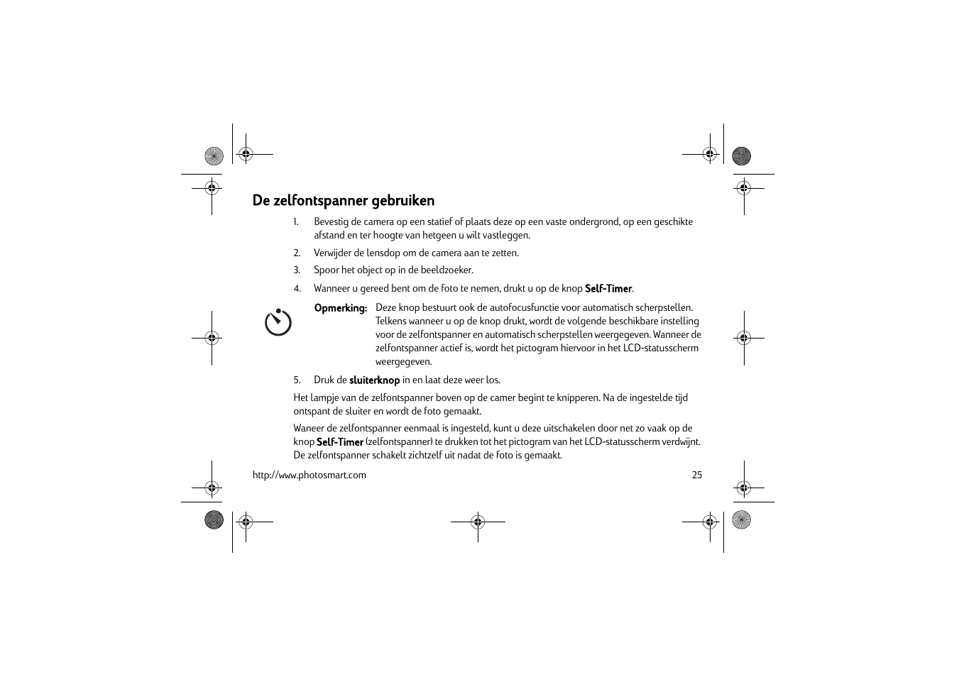 De zelfontspanner gebruiken | HP C200 User Manual | Page 29 / 66