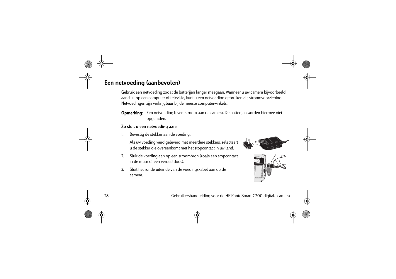 Een netvoeding (aanbevolen) | HP C200 User Manual | Page 32 / 66