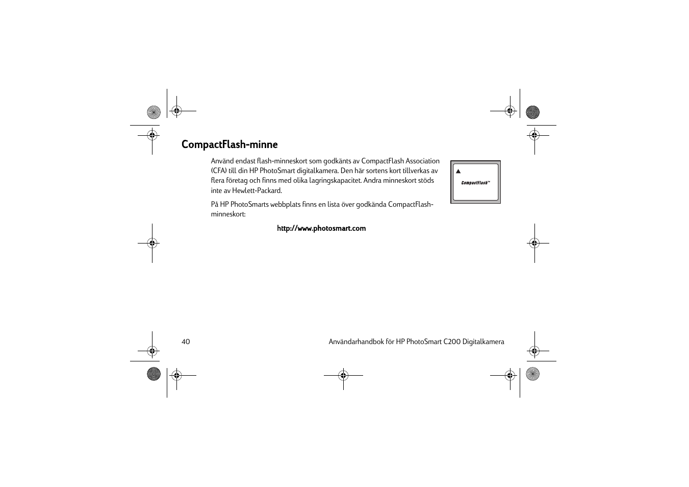 Compactflash-minne | HP C200 User Manual | Page 44 / 66