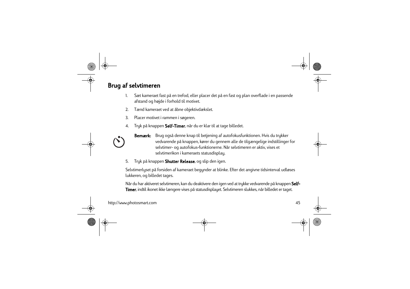 Brug af selvtimeren | HP C200 User Manual | Page 49 / 66