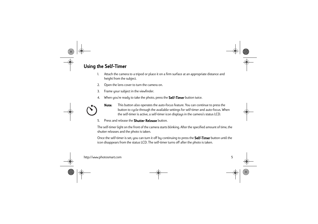 Using the self-timer | HP C200 User Manual | Page 9 / 66